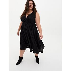 Torrid Midi Crinkle Knit Surplice Skater Dress Black 1X